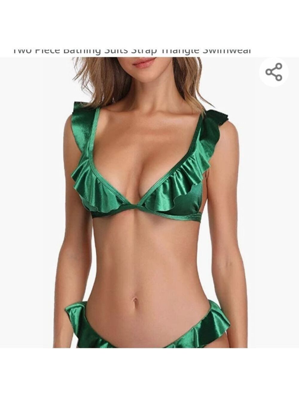 Green Velvet Bikini Top Flounce New